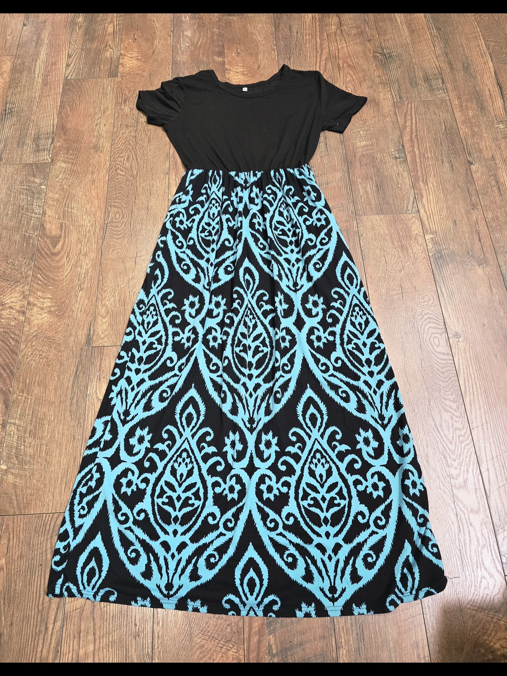 Black & Aqua Printed Maxi Dress - Women